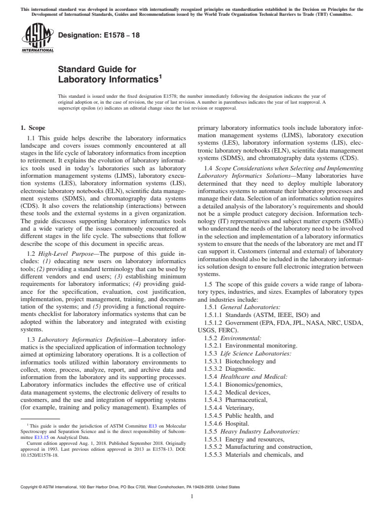 ASTM E1578-18 - Standard Guide for Laboratory Informatics