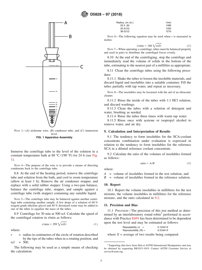 ASTM D5828-97(2018) - Standard Test Method for Compatibility of Supplemental Coolant Additives (SCAs) and  Engine Coolant Concentrates