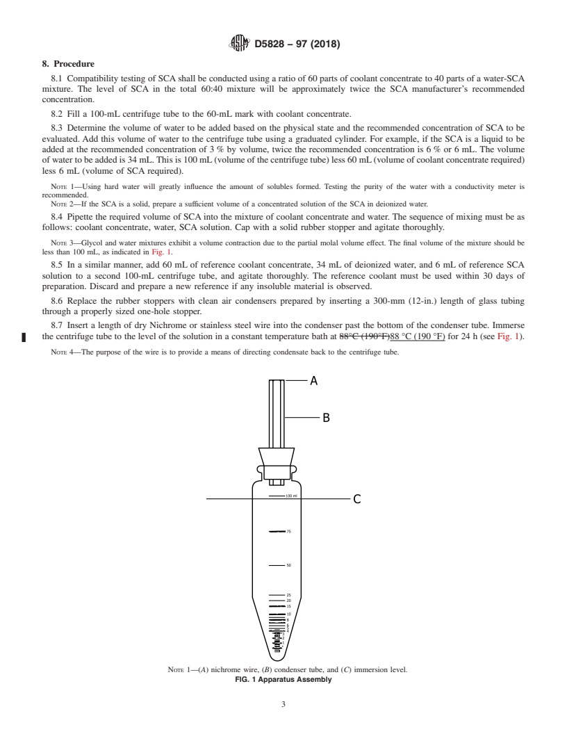 REDLINE ASTM D5828-97(2018) - Standard Test Method for Compatibility of Supplemental Coolant Additives (SCAs) and  Engine Coolant Concentrates