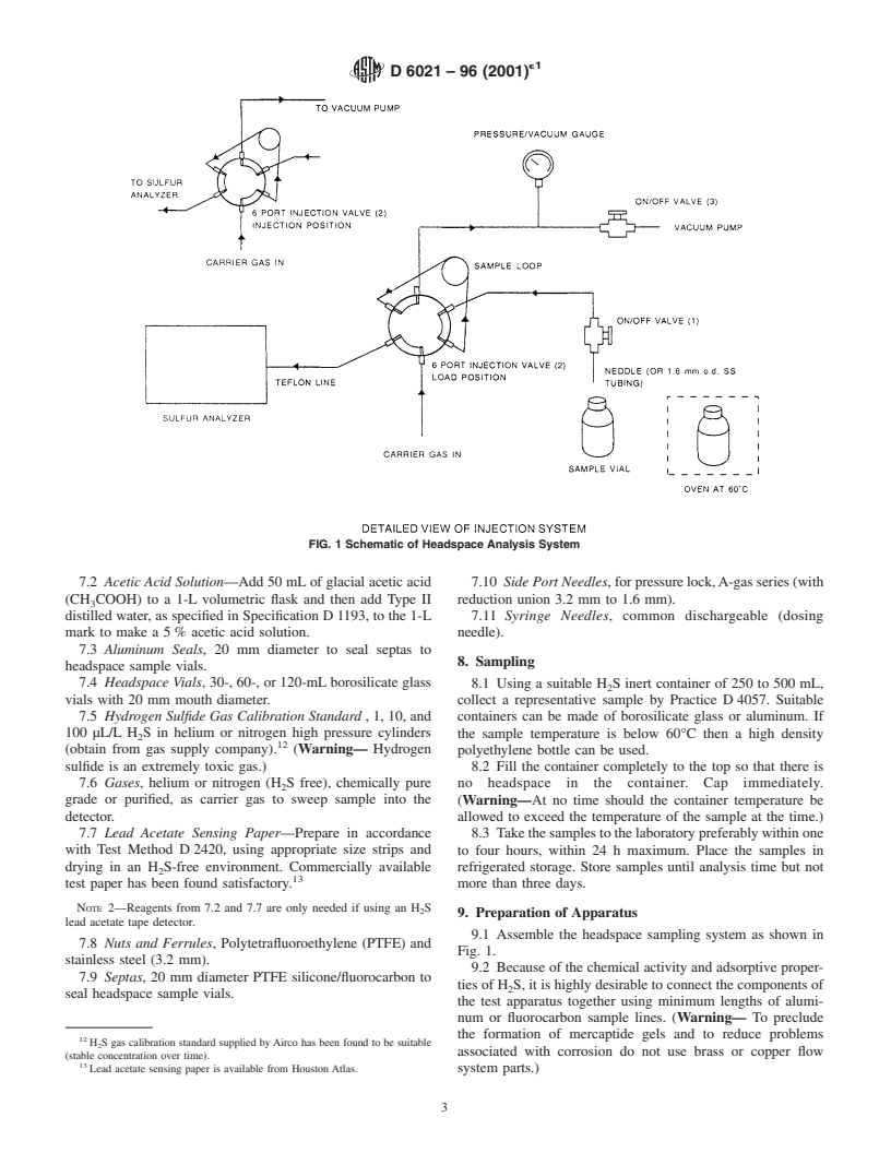 ASTM D6021-96(2001)e1 - Standard Test Method for Measurement of Total Hydrogen Sulfide in Residual Fuels by Multiple Headspace Extraction and Sulfur Specific Detection