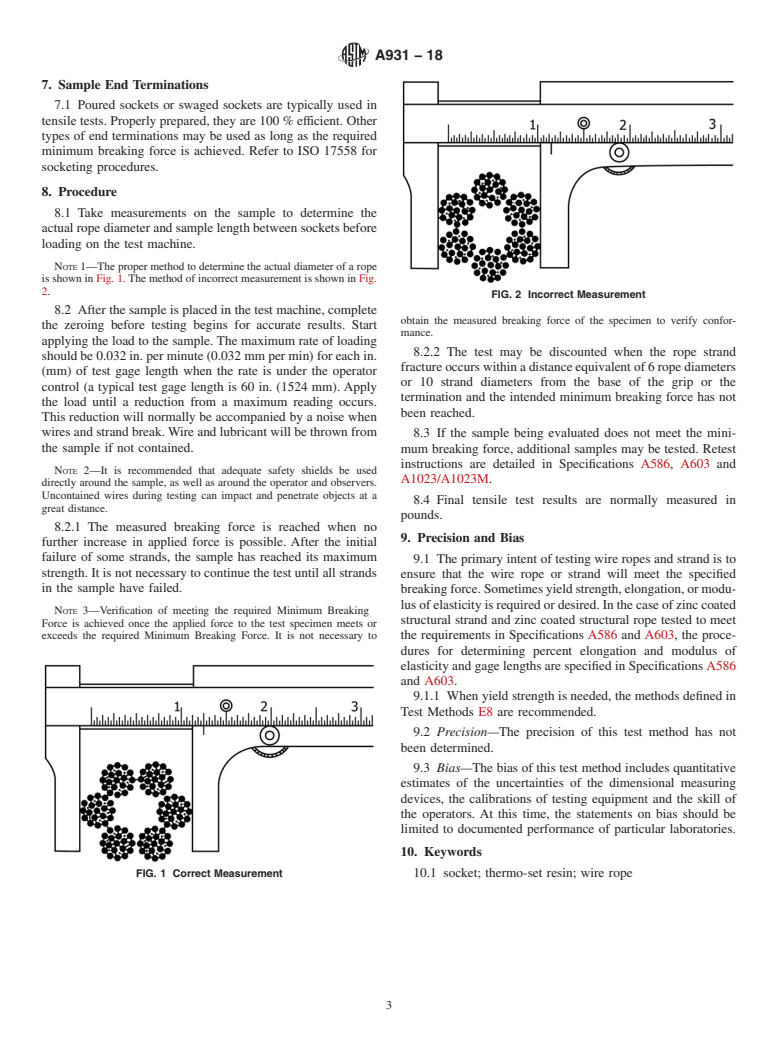 ASTM A931-18 - Standard Test Method for  Tension Testing of Wire Ropes and Strand