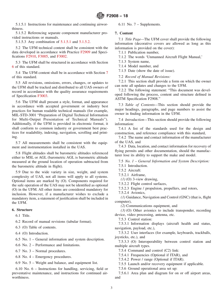 ASTM F2908-18 - Standard Specification for Unmanned Aircraft Flight Manual (UFM) for an Unmanned Aircraft  System (UAS)