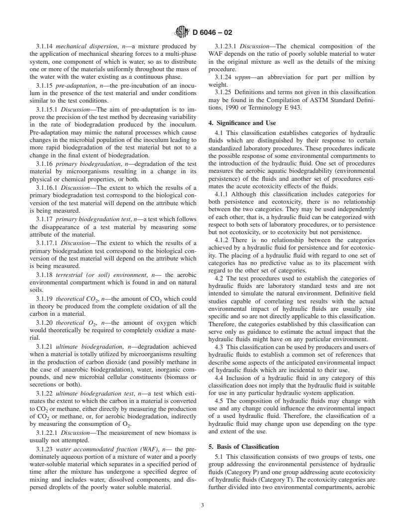 ASTM D6046-02 - Standard Classification of Hydraulic Fluids for Environmental Impact