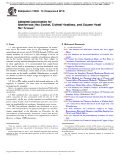 ASTM F3042-13(2018) ASTM F3042-13(2018) - Standard Specification for Nonferrous Hex Socket, Slotted Headless, and Square Head Set Screws - Page 1 preview
