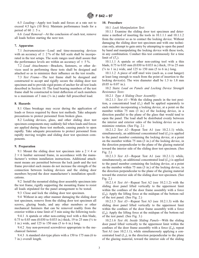 ASTM F842-97 - Standard Test Methods for Measuring the Forced Entry Resistance of Sliding Door Assemblies, Excluding Glazing Impact