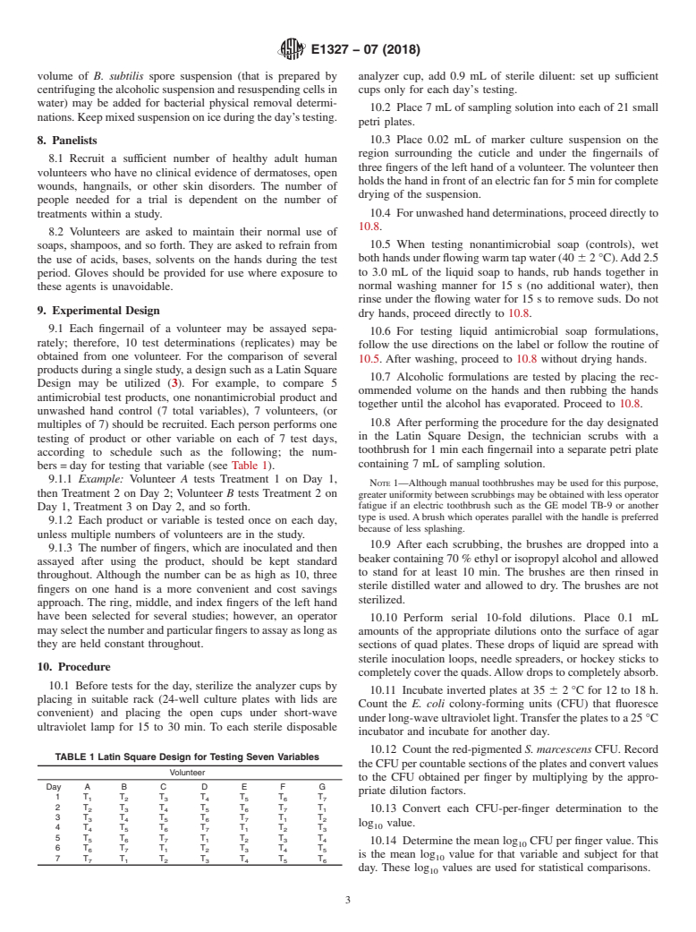 ASTM E1327-07(2018) - Standard Test Method for  Evaluation of Antimicrobial Handwash Formulations by Utilizing Fingernail Regions (Withdrawn 2024)