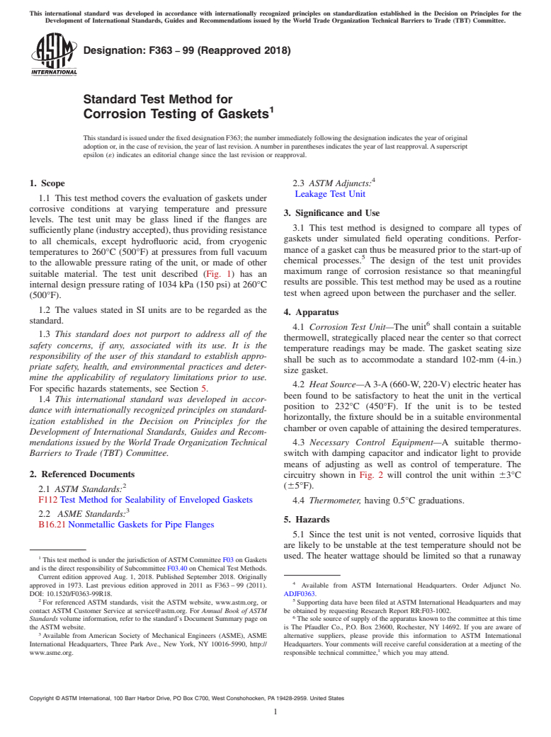 ASTM F363-99(2018) - Standard Test Method for  Corrosion Testing of Gaskets