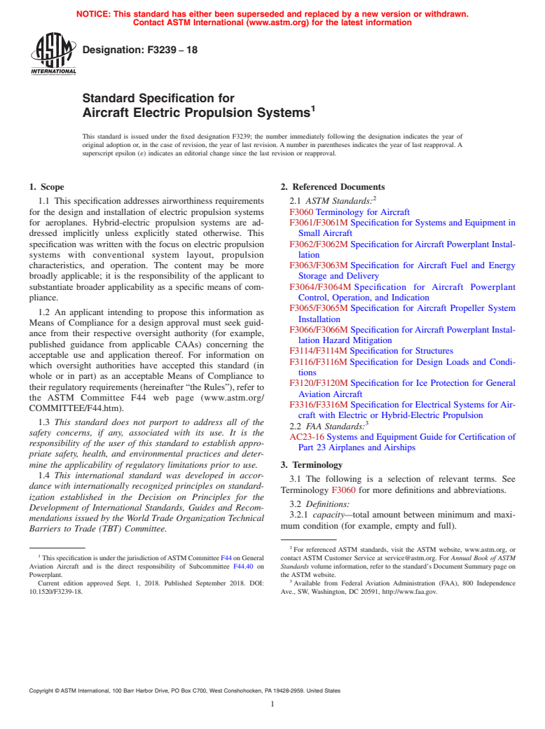 ASTM F3239-18 - Standard Specification for Aircraft Electric Propulsion Systems
