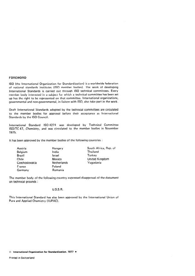 ISO 4274:1977 ISO 4274:1977 - Urea for industrial use -- Determination of biuret content -- Flame atomic absorption and photometric absorption methods - Page 2 preview