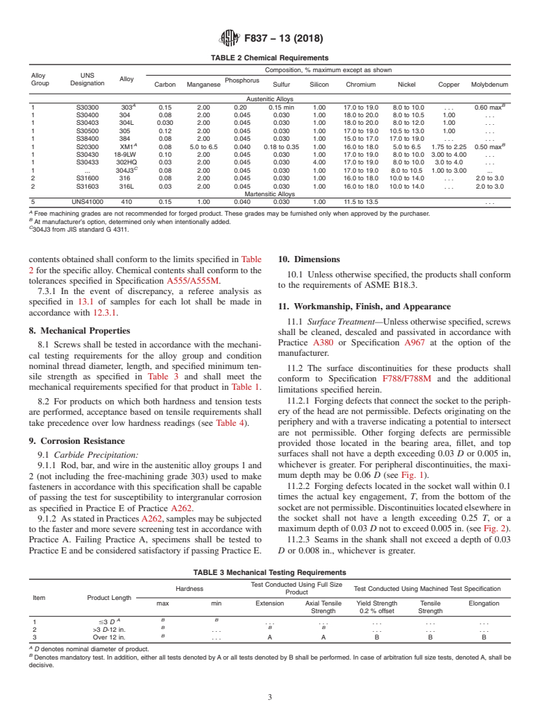 ASTM F837-13(2018) - Standard Specification for  Stainless Steel Socket Head Cap Screws