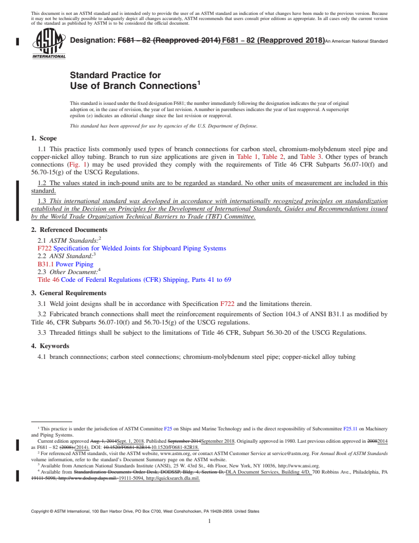 REDLINE ASTM F681-82(2018) - Standard Practice for  Use of Branch Connections