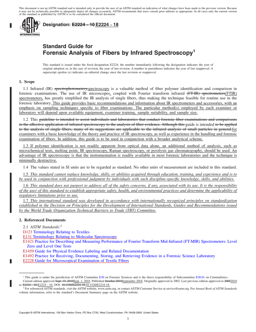 REDLINE ASTM E2224-18 - Standard Guide for  Forensic Analysis of Fibers by Infrared Spectroscopy