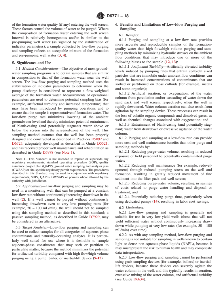 ASTM D6771-18 - Standard Practice for Low-Flow Purging and Sampling for Wells and Devices Used for  Ground-Water Quality Investigations