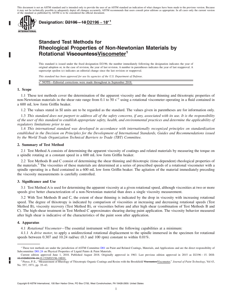 REDLINE ASTM D2196-18e1 - Standard Test Methods for Rheological Properties of Non-Newtonian Materials by Rotational  Viscometer