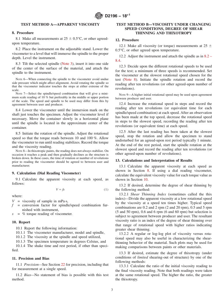 ASTM D2196-18e1 - Standard Test Methods for Rheological Properties of Non-Newtonian Materials by Rotational  Viscometer