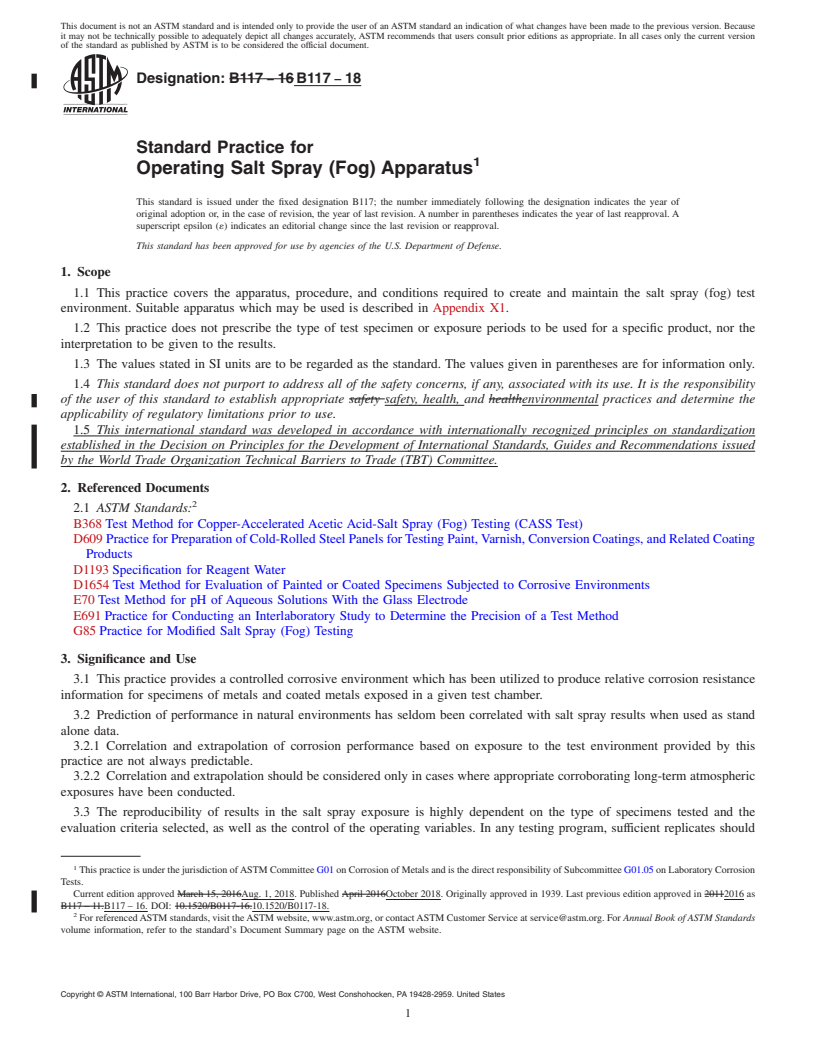 REDLINE ASTM B117-18 - Standard Practice for  Operating Salt Spray (Fog) Apparatus