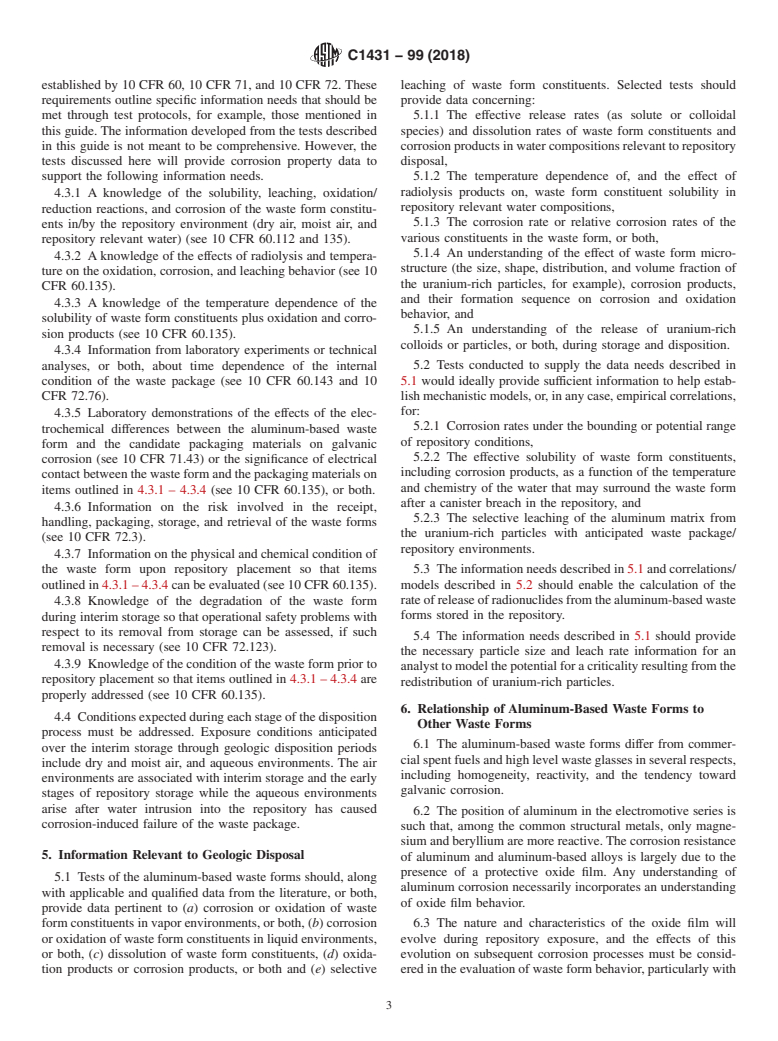 ASTM C1431-99(2018) - Standard Guide for  Corrosion Testing of Aluminum-Based Spent Nuclear Fuel in Support  of Repository Disposal