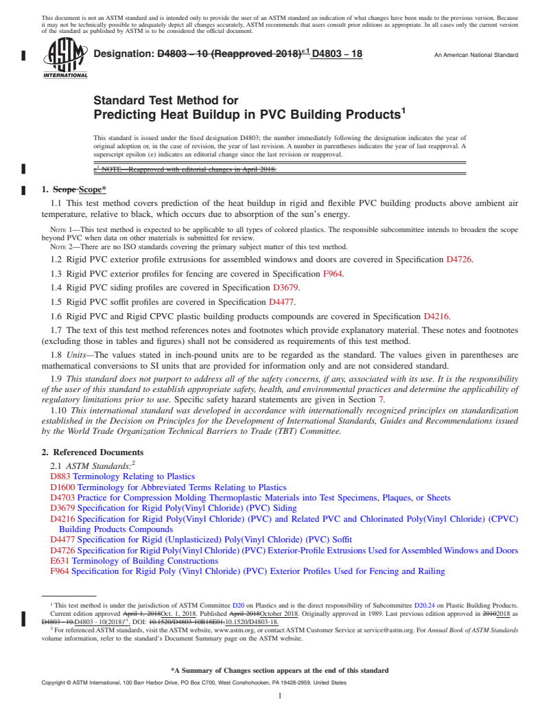 REDLINE ASTM D4803-18 - Standard Test Method for  Predicting Heat Buildup in PVC Building Products