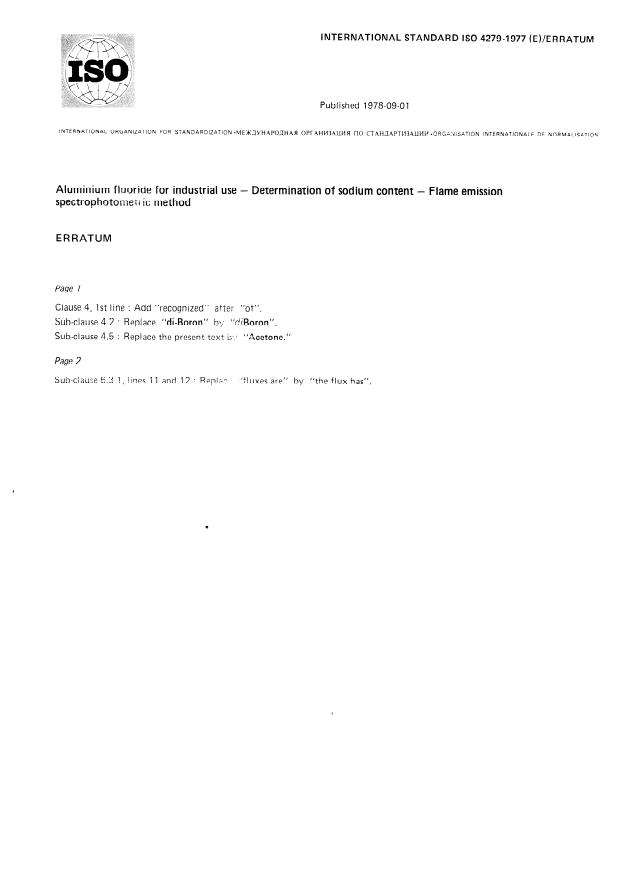 ISO 4279:1977 - Aluminium fluoride for industrial use -- Determination of sodium content -- Flame emission spectrophotometric method