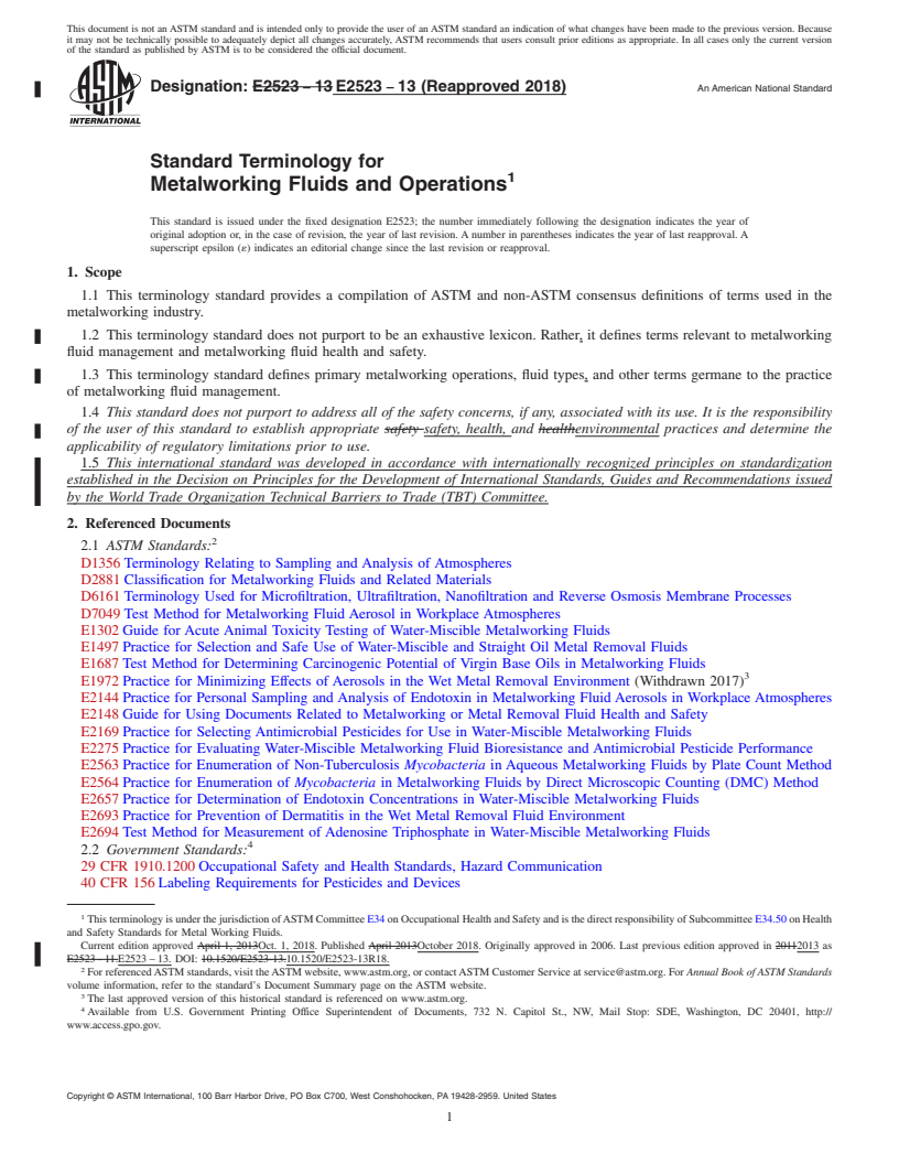 REDLINE ASTM E2523-13(2018) - Standard Terminology for  Metalworking Fluids and Operations