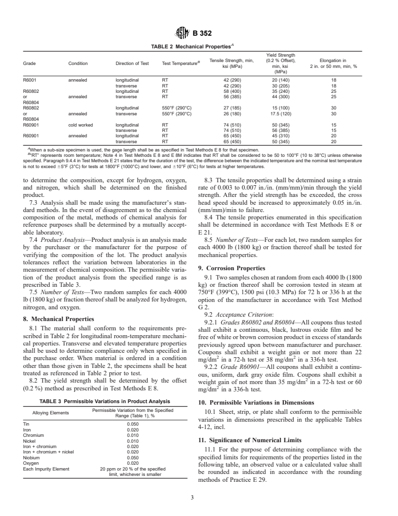 ASTM B352-01 - Standard Specification for Zirconium and Zirconium Alloy Sheet, Strip, and Plate for Nuclear Application