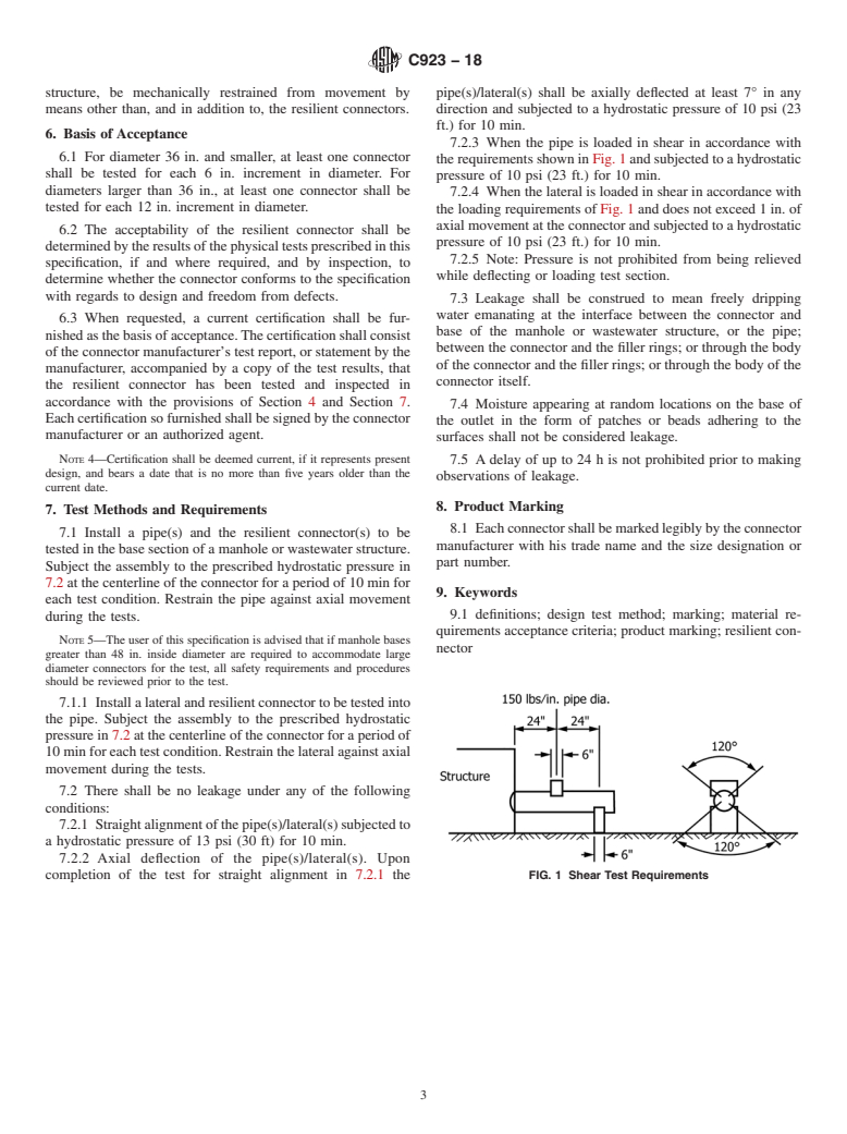 ASTM C923-18 - Standard Specification for  Resilient Connectors Between Reinforced Concrete Manhole Structures,  Pipes, and Laterals