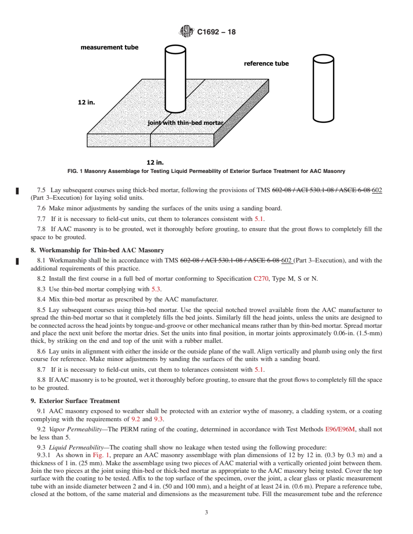 REDLINE ASTM C1692-18 - Standard Practice for  Construction and Testing of Autoclaved Aerated Concrete (AAC)   Masonry