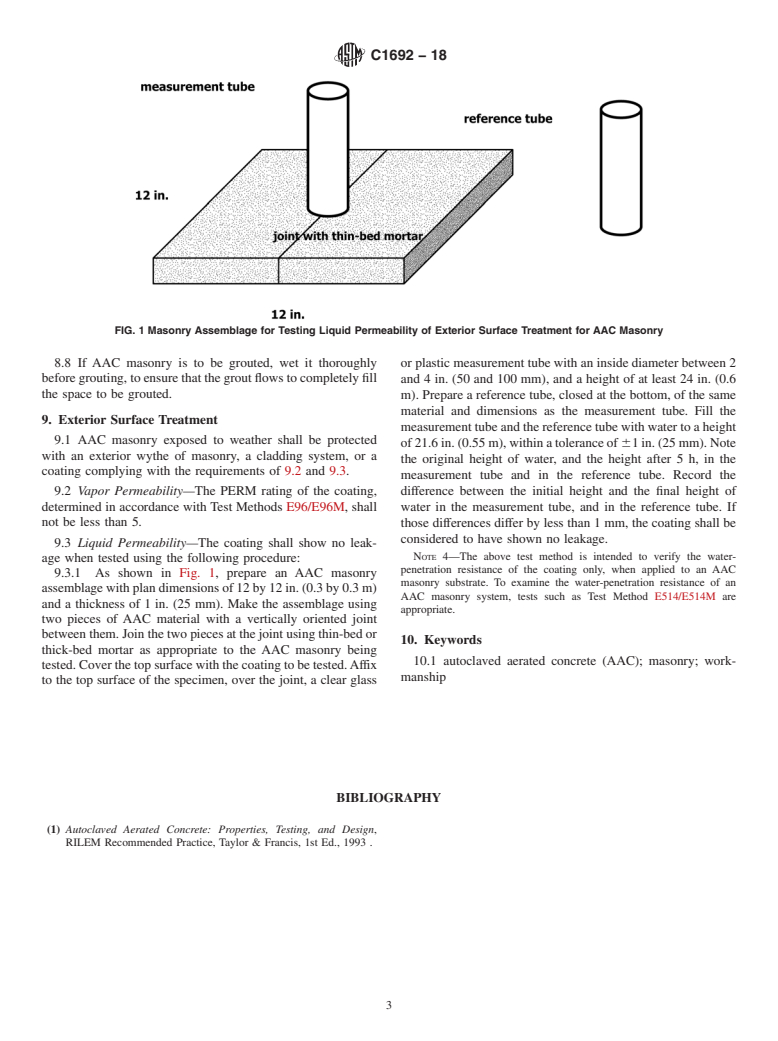 ASTM C1692-18 - Standard Practice for  Construction and Testing of Autoclaved Aerated Concrete (AAC)   Masonry