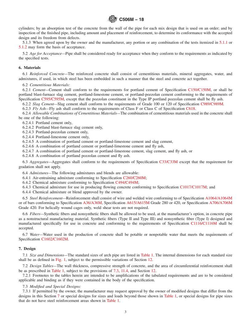 REDLINE ASTM C506M-18 - Standard Specification for Reinforced Concrete Arch Culvert, Storm Drain, and Sewer Pipe  (Metric)