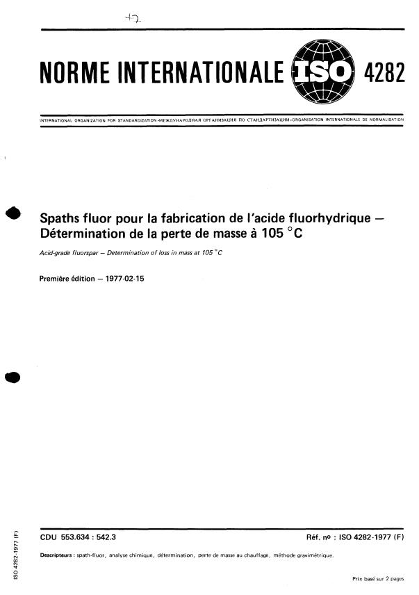 ISO 4282:1977 - Acid-grade fluorspar -- Determination of loss in mass at 105 degrees C