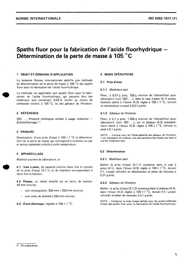 ISO 4282:1977 - Acid-grade fluorspar -- Determination of loss in mass at 105 degrees C