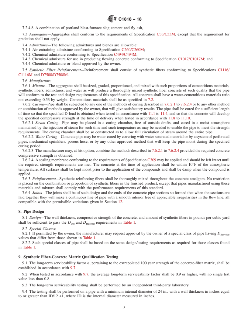 REDLINE ASTM C1818-18 - Standard Specification for Synthetic Fiber Reinforced Concrete Culvert, Storm Drain, and  Sewer Pipe