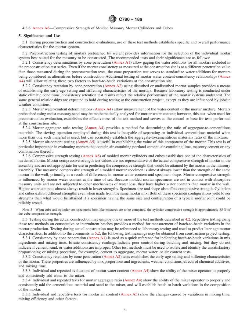 REDLINE ASTM C780-18a - Standard Test Method for Preconstruction and Construction Evaluation of Mortars for  Plain and Reinforced Unit Masonry