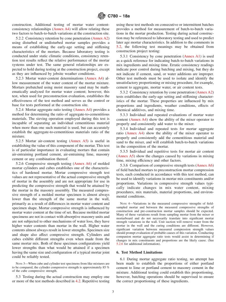 ASTM C780-18a - Standard Test Method for Preconstruction and Construction Evaluation of Mortars for  Plain and Reinforced Unit Masonry