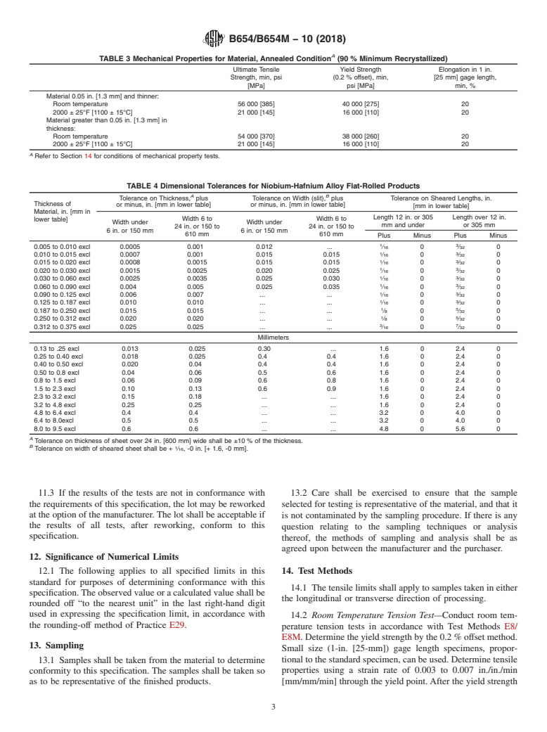 ASTM B654/B654M-10(2018) - Standard Specification for Niobium-Hafnium Alloy Foil, Sheet, Strip, and Plate