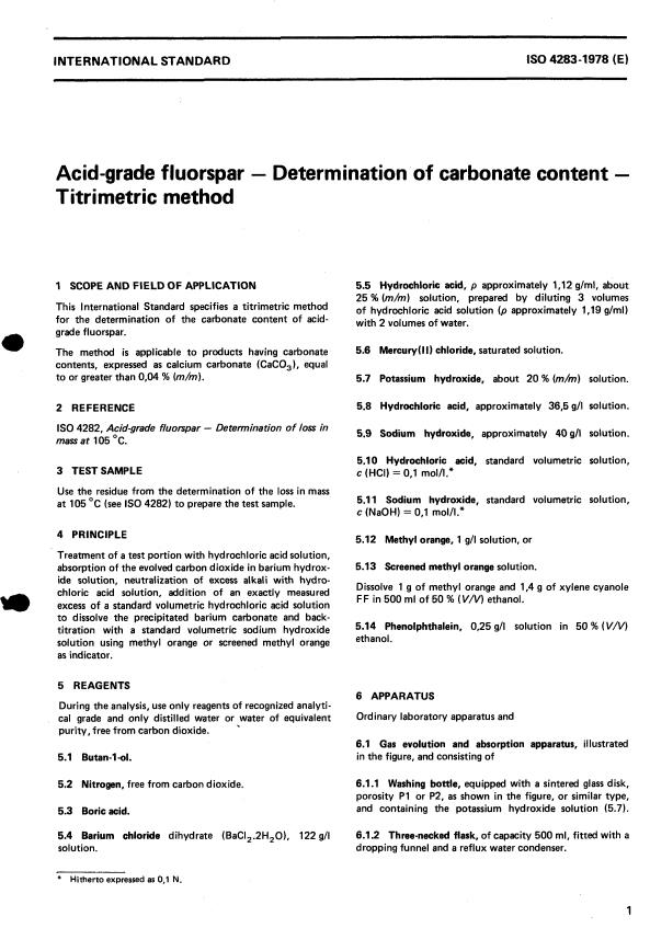 ISO 4283:1978 - Acid-grade fluorspar -- Determination of carbonate content -- Titrimetric method