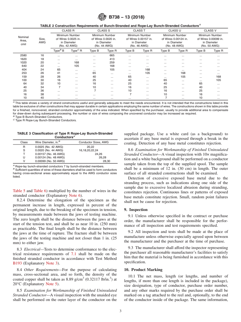 ASTM B738-13(2018) - Standard Specification for Fine-Wire Bunch-Stranded and Rope-Lay Bunch-Stranded Copper   Conductors for Use as Electrical Conductors