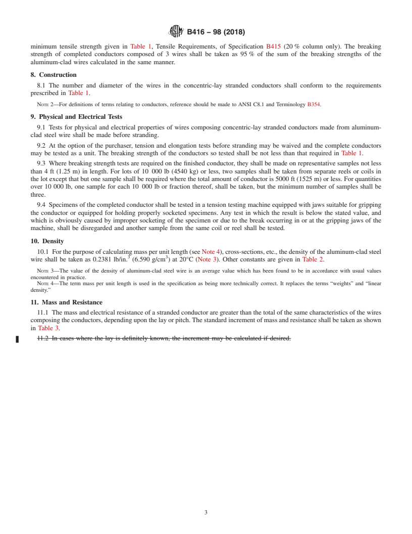 REDLINE ASTM B416-98(2018) - Standard Specification for Concentric-Lay-Stranded Aluminum-Clad Steel Conductors