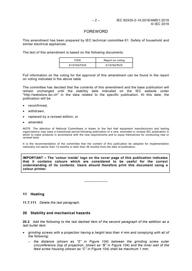 IEC 60335-2-14:2016/AMD1:2019 IEC 60335-2-14:2016/AMD1:2019 - Amendment 1 - Household and similar electrical appliances - Safety - Part 2-14: Particular requirements for kitchen machines - Page 4 preview
