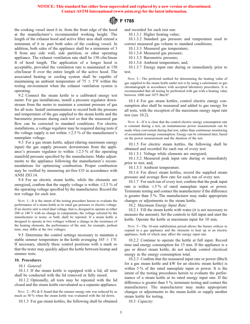 ASTM F1785-97 - Standard Test Method for Performance of Steam Kettles