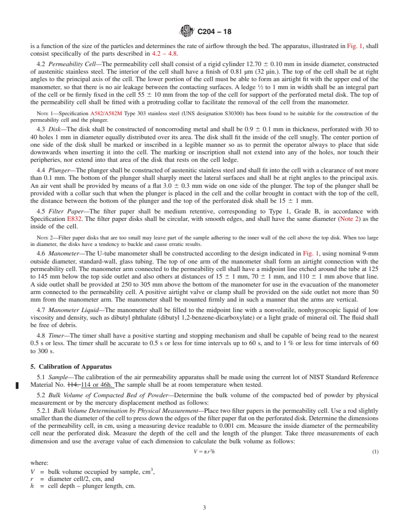 REDLINE ASTM C204-18 - Standard Test Methods for  Fineness of Hydraulic Cement by Air-Permeability Apparatus