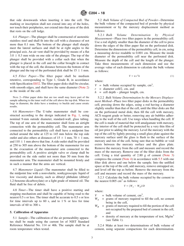 ASTM C204-18 - Standard Test Methods for  Fineness of Hydraulic Cement by Air-Permeability Apparatus