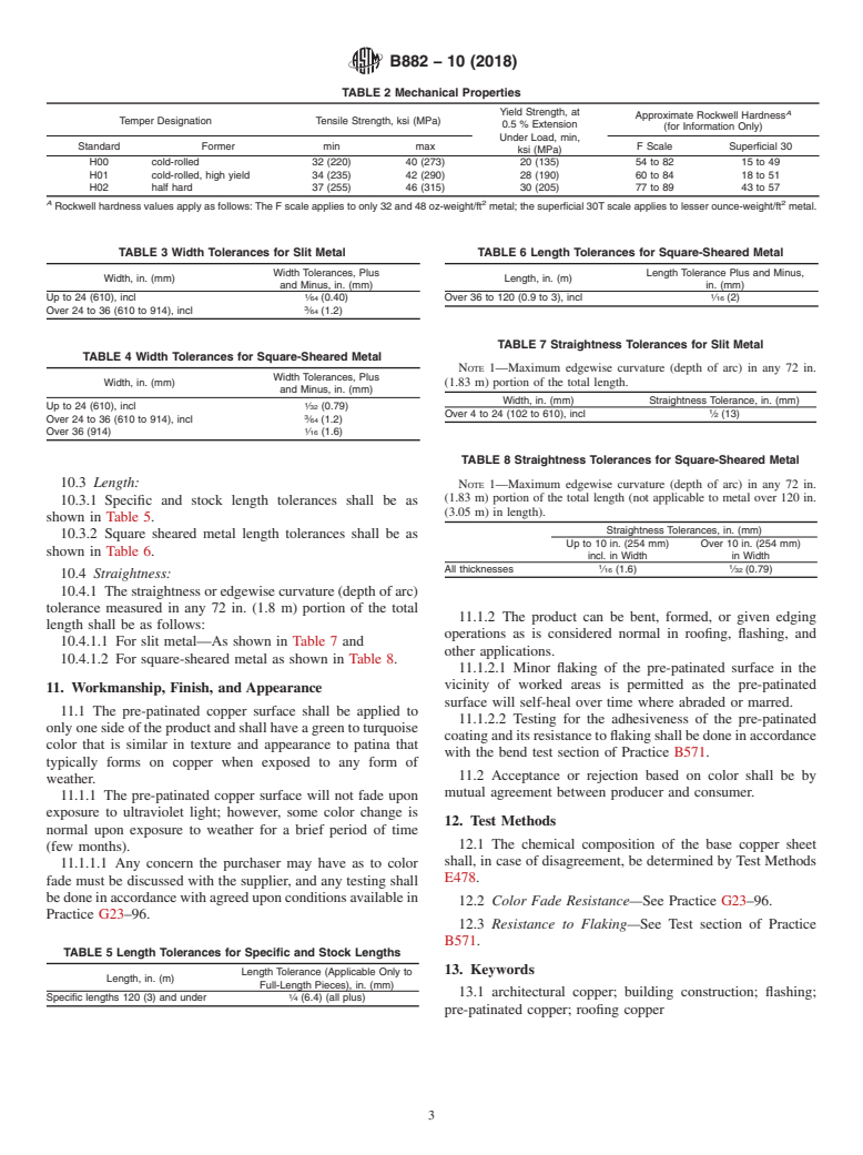 ASTM B882-10(2018) - Standard Specification for Pre-Patinated Copper for Architectural Applications