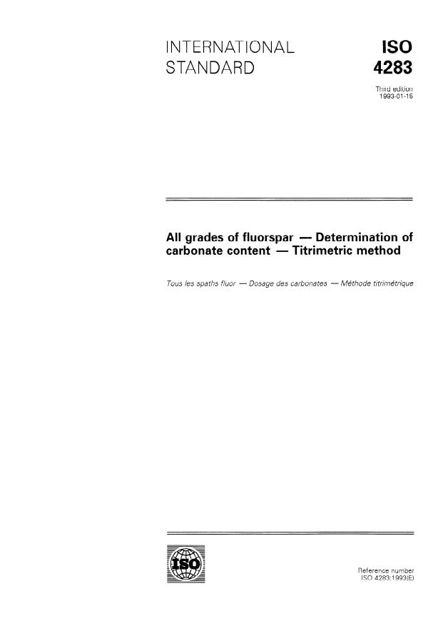 ISO 4283:1993 - All grades of fluorspar -- Determination of carbonate content -- Titrimetric method