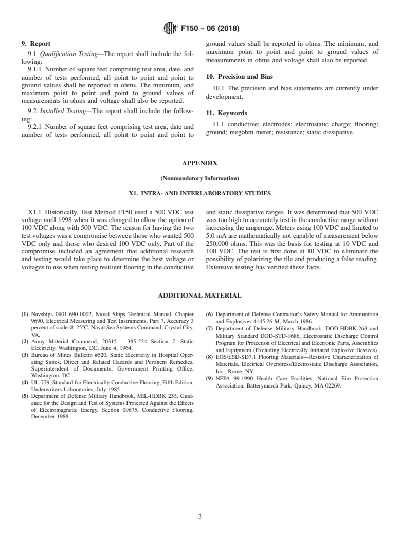 ASTM F150-06(2018) - Standard Test Method for  Electrical Resistance of Conductive and Static Dissipative  Resilient Flooring