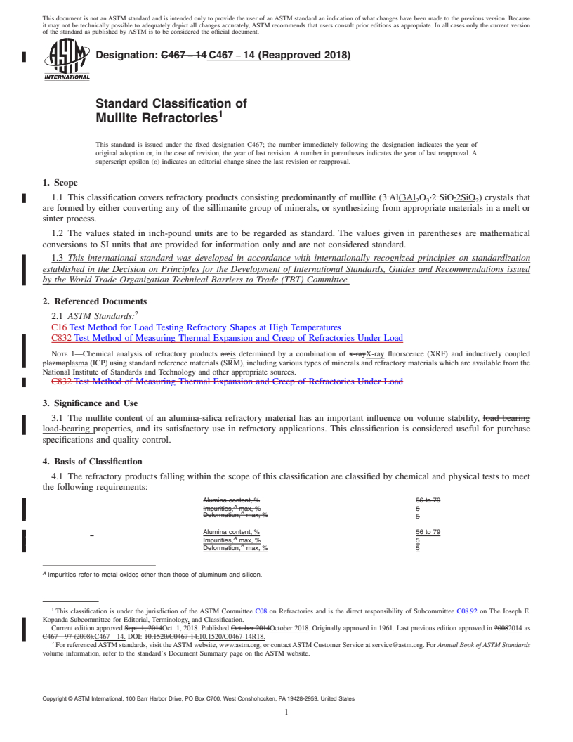 REDLINE ASTM C467-14(2018) - Standard Classification of  Mullite Refractories