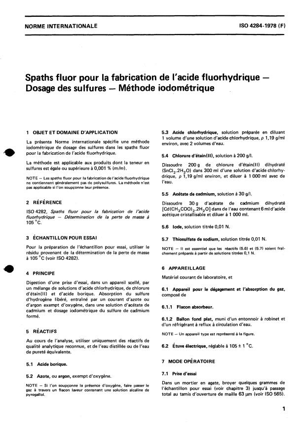 ISO 4284:1978 - Acid-grade fluorspar -- Determination of sulphide content -- Iodometric method