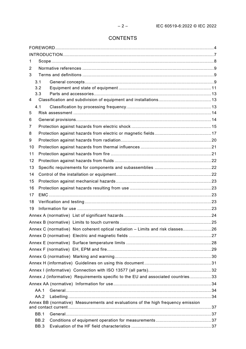 IEC 60519-6:2022 IEC 60519-6:2022 - Safety in installations for electroheating and electromagnetic processing - Part 6: Particular requirements for high frequency dielectric and microwave heating and processing equipment - Page 4 preview