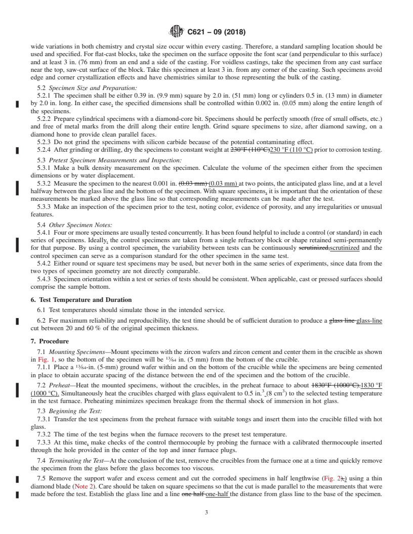 REDLINE ASTM C621-09(2018) - Standard Test Method for Isothermal Corrosion Resistance of Refractories to Molten Glass