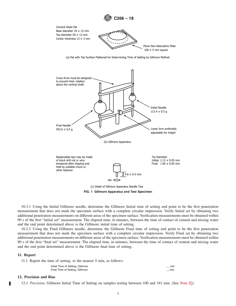 REDLINE ASTM C266-18 - Standard Test Method for  Time of Setting of Hydraulic-Cement Paste by Gillmore Needles